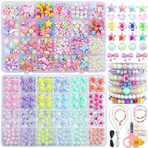 Perlenset Kinder, 700 Perlen zum Auffädeln, Geschenke für Mädchen, Armbänder Selber Machen Kinder, Perlen Set Kinder ab 4 Jahre, Schmuck Basteln Mädchen DIY Halsketten Haarbändern Geburstagsgeschenk Perlenset Kinder, 700 Perlen zum Auffädeln, Geschenke für Mädchen, Armbänder Selber Machen Kinder, Perlen Set Kinder ab 4 Jahre, Schmuck Basteln Mädchen DIY Halsketten Haarbändern Geburstagsgeschenk von LYMOOR