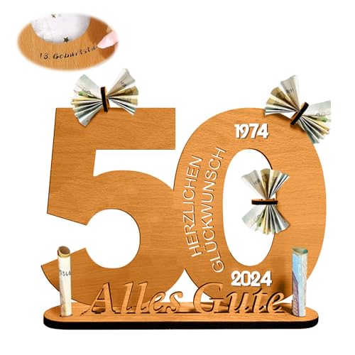 2024 Geldgeschenke Geburtstag 50, Geburtstagszahlen Holz Schild Gästebuch, Geschenk zum 50 Geburtstag Männer Frauen, Kreatives Geldgeschenke für Freunde, Familie, Liebhaber von LYNBLY