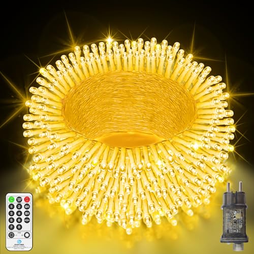 LYNNON 15m 500 LED Lichterkette Außen Warmweiß Lichterkette Outdoor Wasserdicht 8 Modi mit Fernbedienung und Timer, Lichterkette Innen für Party Hochzeit Garten Balkon Camping Weihnachtsbaum deko von LYNNON