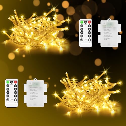 LYNNON Lichterkette Außen Batterie 2 Stück 100 LED Lichterkette Innen Warmweiß Wasserdicht mit Fernbedienung für Outdoor Party Hochzeit Camping Garten Balkon Zimmer Weihnachtsbaum deko von LYNNON