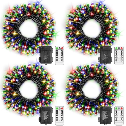 LYNNON 4x100 LED Lichterkette Außen Batterie Bunt Lichterkette Outdoor Wasserdicht 8 Modi mit Fernbedienung und Timer für Innen Party Hochzeit Ostern Garten Balkon Weihnachtsbaum deko von LYNNON