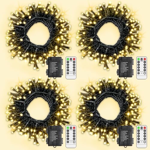 LYNNON 4x100 LED Lichterkette Außen Batterie Warmweiß Lichterkette Outdoor Wasserdicht 8 Modi mit Fernbedienung und Timer für Innen Party Hochzeit Ostern Garten Balkon Weihnachtsbaum deko von LYNNON