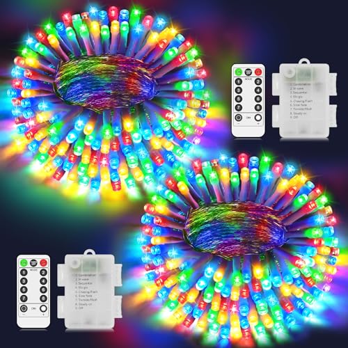 LYNNON Lichterkette Außen Batterie 2×100 LED Lichterkette Innen Wasserdicht Lichterkette Batterie Bunt mit Fernbedienung für Outdoor Party Hochzeit Camping Balkon Zimmer deko LYNNON Lichterkette Außen Batterie 2×100 LED Lichterkette Innen Wasserdicht Lichterkette Batterie Bunt mit Fernbedienung für Outdoor Party Hochzeit Camping Balkon Zimmer deko von LYNNON