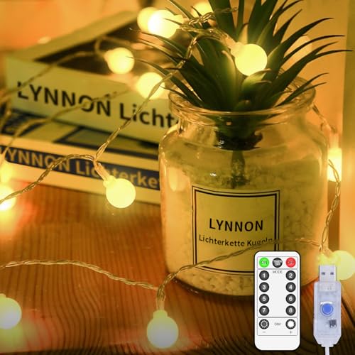 LYNNON 6.5m 30 LED Lichterkette Innen, USB Lichterkette Kugel Warmweiß Dimmbar Lichterkette Globe, Lichterkette Glühbirne für Zimmer Kinderzimmer Balkon CampingZelt Party Hochzeit Weihnachtsbaum Deko von LYNNON