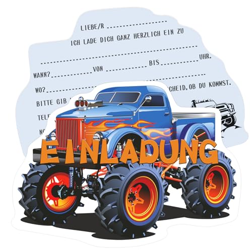 LYNSAN 12x Einladungskarten Kindergeburtstag, Einladungskarten Geburtstag Junge, Monstertruck Einladungen für Jungs und Mädchen Kinder, Kindergeburtstagseinladungskarten FüR Geburtstags-Partyeinladung LYNSAN 12x Einladungskarten Kindergeburtstag, Einladungskarten Geburtstag Junge, Monstertruck Einladungen für Jungs und Mädchen Kinder, Kindergeburtstagseinladungskarten FüR Geburtstags-Partyeinladung von LYNSAN