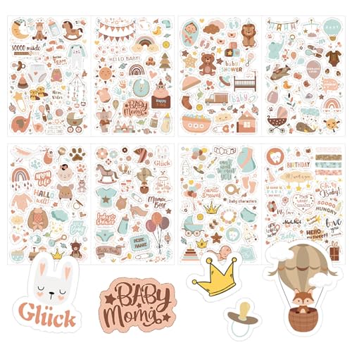 LYNSAN Sticker Babyalbum (204 Motive), Aufkleber für Fotoalbum Baby, Sticker Baby, Fotoalbum Babysticker Deko für Kinder Mädchen Junge Babyparty Geschenk Jahr Buch Scrapbook Zubehör Braun von LYNSAN