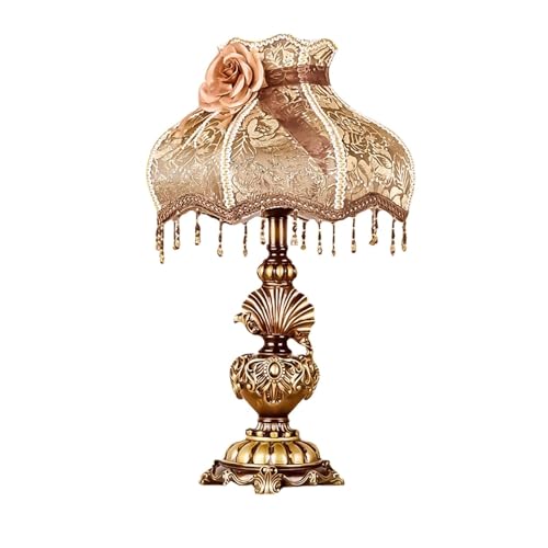 Tischleuchte Nachttischlampe Traditionelle europäische Tischlampe, antik lackierter Harzsockel, Schreibtischlampe, brauner handgefertigter Lampenschirm aus Spitzenstoff, Nachttischlampe for Schlafzimm Tischleuchte Nachttischlampe Traditionelle europäische Tischlampe, antik lackierter Harzsockel, Schreibtischlampe, brauner handgefertigter Lampenschirm aus Spitzenstoff, Nachttischlampe for Schlafzimm von LYOUAE