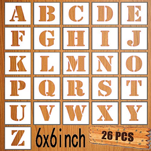 LYPER 6x6Inch Letter Schablonen Set, 26 Stück Kunststoff Wiederverwendbare Sprühen Alphabet Stencils Learning Templates Lernvorlagen zum Malen Holzwand Wohnkultur, DIY Bastelprojekte, Familiennamen von LYPER