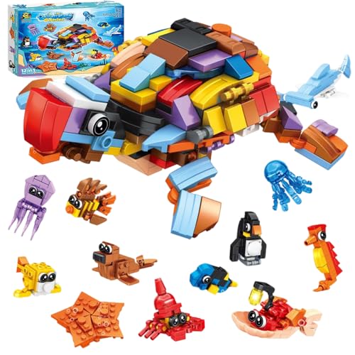 LYPPUL 12 Stück Klemmbausteine Meerestier, 12 in 1 Meerestiere Mini Bausteine Set, Mini Bausteine Meereslebewesen, Mitgebsel Kindergeburtstag Gastgeschenke für Kinder Mädchen und Jungen von LYPPUL