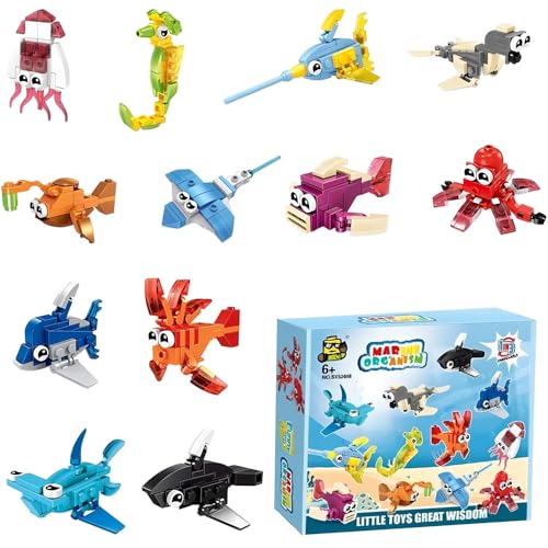 LYPPUL 12 Stück Meerestiere Mini Bausteine Set, Mini Bausteine Tiere Konstruktionsspielzeug, mini bausteine Meereslebewesen, Mitgebsel Kindergeburtstag für Kinder Kreative Kinder Mitgebsel von LYPPUL