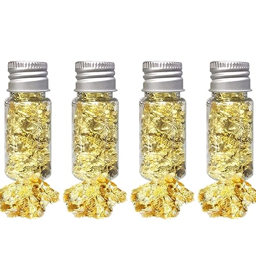 LYQNIHOB Blattgold-Set, 4 Flaschen Goldfolie, Blattmetall zum Basteln, Acrylmalerei & Dekoration - Eine Funkelnde Auswahl für alle, die ihre kreativen Projekte mit echtem Blattgold verzieren möchten, von LYQNIHOB
