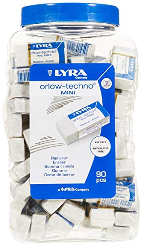 LYRA Orlow-Techno mini Radierer, PVC frei, 62 x 22x 12 mm, Displayglas mit 90 Stück von LYRA