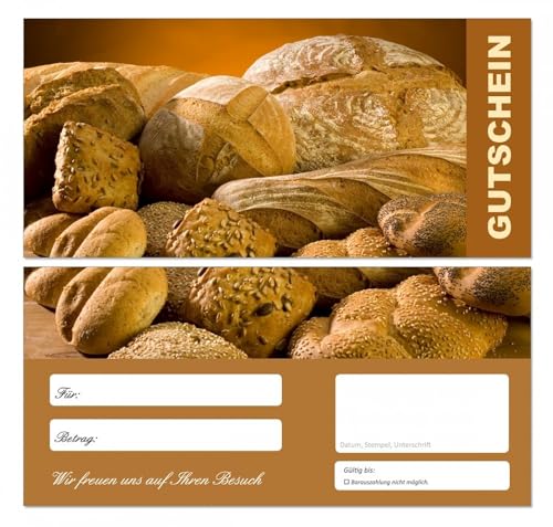 200 Stück Premium Geschenkgutscheine (Bäcker-668) - Ein schönes Produkt für Ihre Kunden Brot Brötchen Semmeln Gutscheine Gutscheinkarten für Bereiche wie Gastronomie, Bäcker, Konditor, Gaststätte und vieles mehr von LYSCO