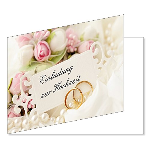25 Stück Einladungskarten zur Hochzeit (EKT-103) Format DIN A6 - Einladungen Ringe auf Rosen Trauung Feier von LYSCO