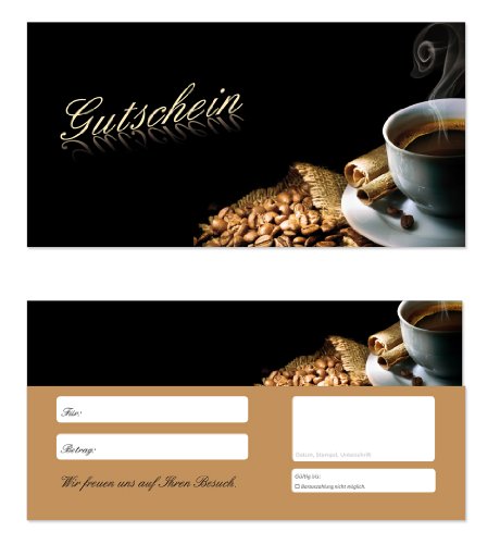 50 Geschenkgutscheine (Kaffee-601) Ein super Produkt für Ihre Kunden. Gutscheine Gutscheinkarten von LYSCO®