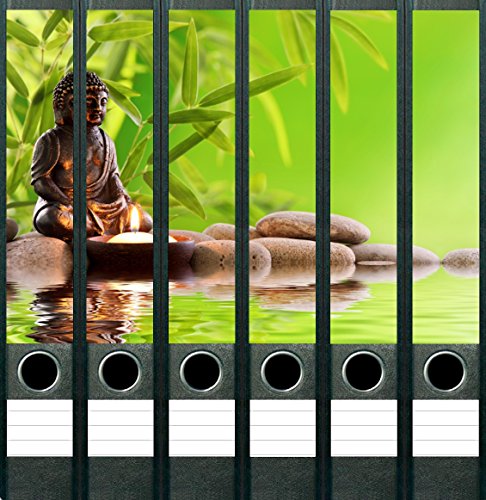 6 Stück Buddha Feng Shui Aufkleber für schmale Ordnerrücken Ordneraufkleber Etiketten selbstklebend Mönch Steine Bambus beruhigendes Wasser Flamme Kerze von LYSCO