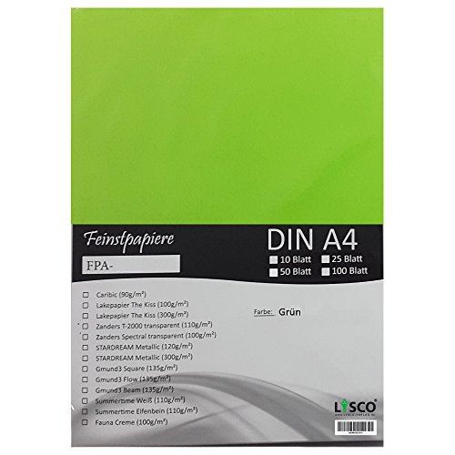 GMUND Transparentpapier DIN A4 Farbe Giftgrün / Grün / LYSCO® Feinstpapierset mit 100 Blatt Inhalt (FPA-123) - bedruckbar, sehr gute Qualität, für Einladungen, als Einlegeblätter für Alben, Fotoalben, Fensterbilder, Bastelarbeiten uvm. von LYSCO