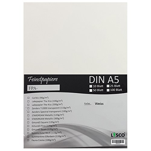 GMUND Transparentpapier DIN A5 Farbe Weiß transparent / LYSCO® Feinstpapierset mit 100 Blatt Inhalt (FPA-126) - bedruckbar, sehr gute Qualität, für Einladungen, als Einlegeblätter für Alben, Fotoalben, Fensterbilder, Bastelarbeiten uvm. von LYSCO