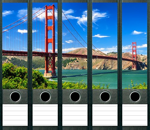 LYSCO 5 Stück Golden Gate Bridge Aufkleber für breite Ordnerrücken Ordneraufkleber Etiketten selbstklebend, Golden Gate Bridge, San Fransisco - Kalifornien von LYSCO