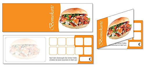 Premium Bonuskarten Döner (50 Stück) Klappkarten mit 10 Stempelfeldern für Gastronomie (BOK-408) von LYSCO