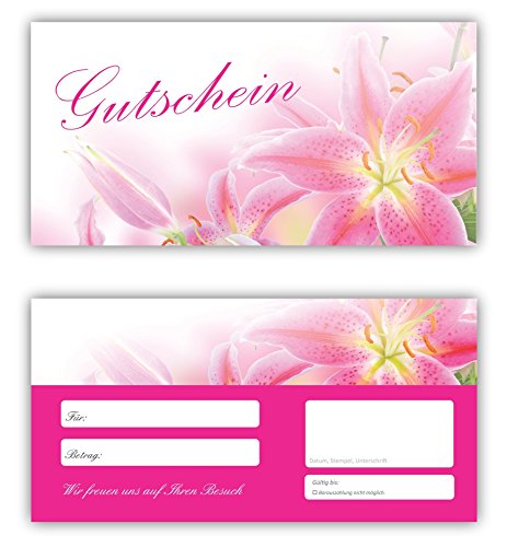 10 Geschenkgutscheine (Blumen-682) - Ein schönes Produkt für Ihre Kunden Gutscheine Gutscheinkarten für Bereiche wie Geschenke, Geburtstag, Freizeit, Wellness, Feier, Jubiläum, Frühling, Sommer, Blumenhandel - pink rosa Lilien von LYSCO