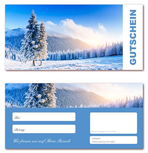 100 Stück Geschenkgutscheine (Winterlandschaft-622) Gutscheine Gutscheinkarten für Bereiche wie Reisen, Urlaub und Wellness von LYSCO