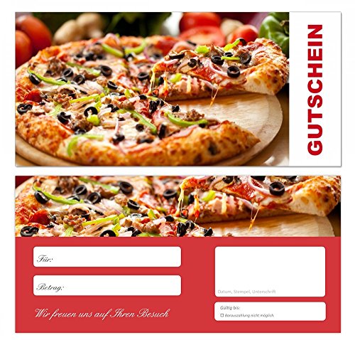 100 Stück Premium Geschenkgutscheine (Pizza-672) - Ein schönes Produkt für Ihre Kunden Gutscheine Gutscheinkarten für Bereiche wie Gastronomie, Pizzeria, Restaurant, Lieferdienst und vieles mehr von LYSCO