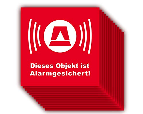 12 Stück - Folienaufkleber Alarm rot Größe 5 x 5 cm - (505k) - Dieses Objekt ist ALARMGESICHERT! von LYSCO