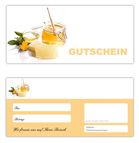 20 Geschenkgutscheine (Honig-666) - Ein schönes Produkt für Ihre Kunden Gutscheine Gutscheinkarten für Bereiche wie Gastronomie, Restaurant, Weinhandel, Getränkehandel, Freizeit, Wellness, Feier, Geschenk, Gaststätte und vieles mehr von LYSCO