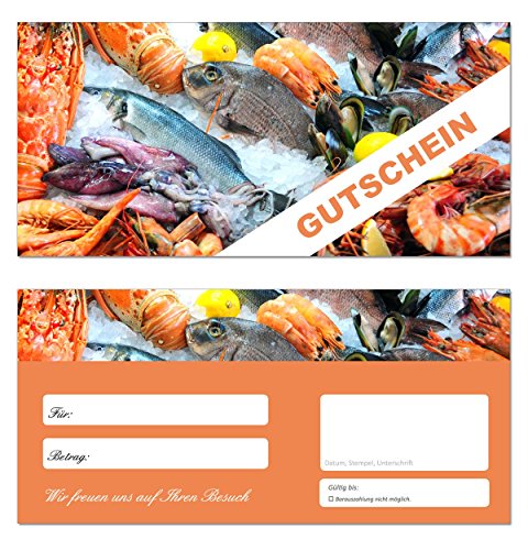 200 Stück Geschenkgutscheine (Fische-656) - Fischhandel Einzelhandel Gutscheinkarten Fischerei Gutscheine Einkauf Fischerei Angeln Angler Fischzucht Fischfang Krabben Karpfen Seehecht Rotbarsch von LYSCO