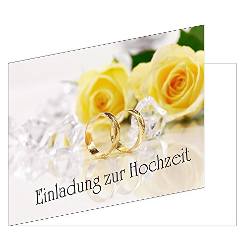 50 Stück Einladungskarten zur Hochzeit (EKT-104) Format DIN A6 - Einladungen Ringe auf gelben Rosen Trauung Feier von LYSCO