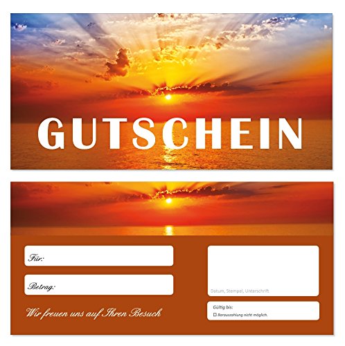 50 Stück Geschenkgutscheine (Sonnenuntergang-709) Gutscheine Gutscheinkarten für Bereiche wie Reisen, Urlaub und Wellness von LYSCO