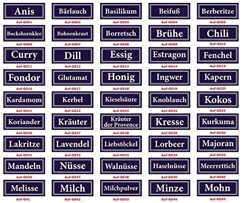 LYSCO® Gewürzaufkleber Lebensmittelaufkleber Gewürzetiketten 170 Stück Vinylfolie Offsetdruck permanent haftend glänzend witterungsbeständig 40 x 16 mm Rechteckig von LYSCO