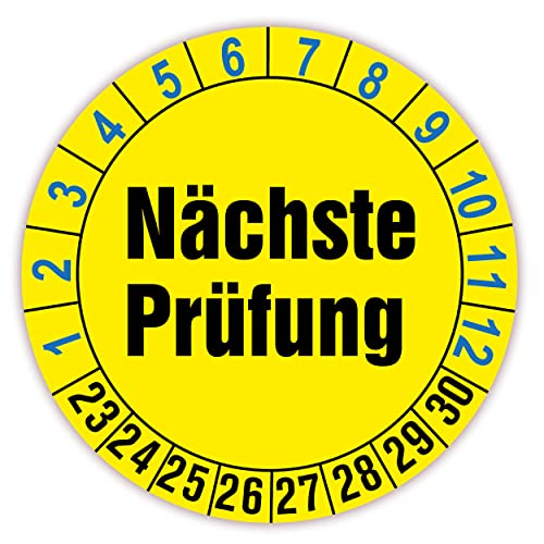 LYSCO 100 Stück Prüfplaketten für 5 Jahre und 12 Monate, Durchmesser 30mm, Farbe gelb, Aufkleber, Prüfaufkleber, Prüfetiketten, Folienaufkleber mit UV-Schutzlackierung, Prüfung (Auf-P7) von LYSCO