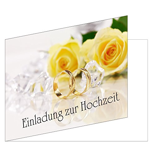LYSCO 50 Stück Einladungskarten zur Hochzeit (EKT-104) Format DIN A6 - Einladungen Ringe auf gelben Rosen Trauung Feier von LYSCO