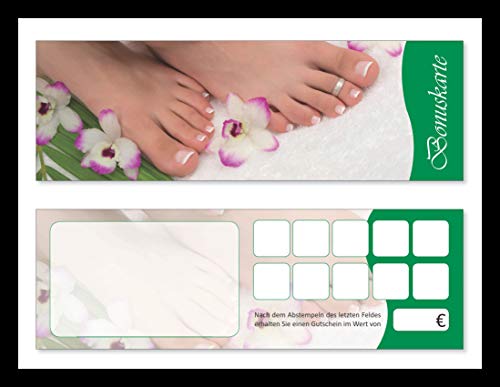 Premium Bonuskarten-Set (200 Stk.) Bonuskarten mit 10 Stempelfeldern Fußpflege Bonuskarten, Pediküre Treuekarten, Maniküre Kundenkarten passend für Wellness, Massagen, Kosmetik uvm. von LYSCO