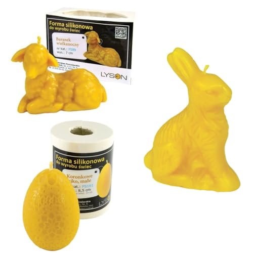 LYSON SILIKONFORM SET FÜR OSTERN, Ostern Lamm - Hoch. 7 cm, Osterei mit Blumen- Hoch.8,5 cm, Hase - Hoch.7,5 cm, Giessformen, Kerzenform, Osterdekoration Kerzengießform, Bienenwachs Kerzenherstellung von LYSON