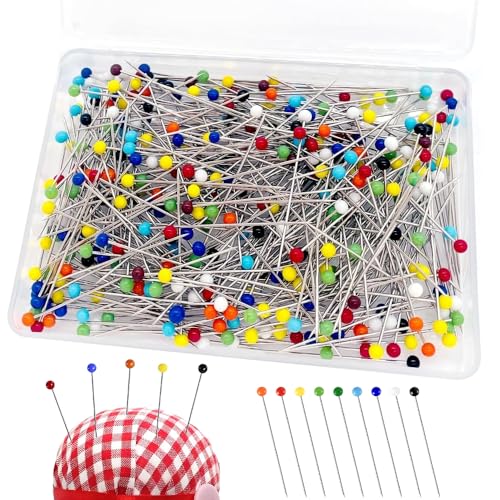 500 Stück Stecknadeln mit Kopf, Nadeln, Pins, 38mm Mehrfarbige Stecknadeln mit Kunststoff-Perlenköpfen für Basteln Nähen Säumen Craft von LYSPBAO