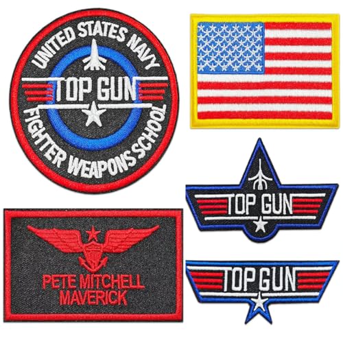 5 PCS Top Gon Bügelaufnäher für Kleidung, USA US Flagge Aufnäher bestickt nähen Aufnäher Luftwaffe Marine Armee Jacke taktische militärische Logo dekorative Applique 5 PCS Top Gon Bügelaufnäher für Kleidung, USA US Flagge Aufnäher bestickt nähen Aufnäher Luftwaffe Marine Armee Jacke taktische militärische Logo dekorative Applique von LYSPJEWY