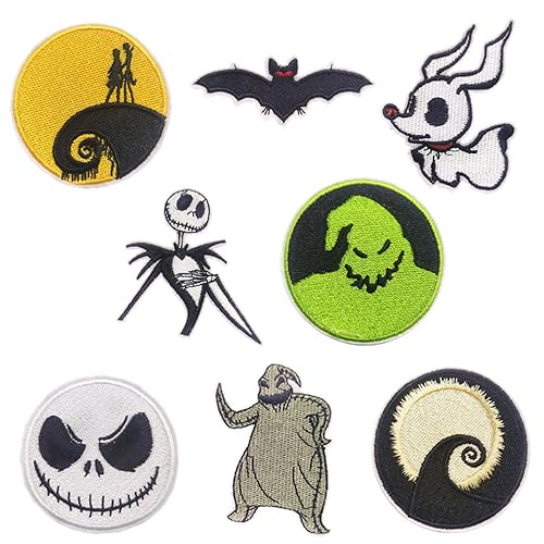 LYSPJEWY Bestickte Aufnäher für Halloween, Albtraum, Weihnachten, zum Aufnähen oder Aufbügeln, für Kleidung, Jacken, Jeans, 8 Stück LYSPJEWY Bestickte Aufnäher für Halloween, Albtraum, Weihnachten, zum Aufnähen oder Aufbügeln, für Kleidung, Jacken, Jeans, 8 Stück von LYSPJEWY