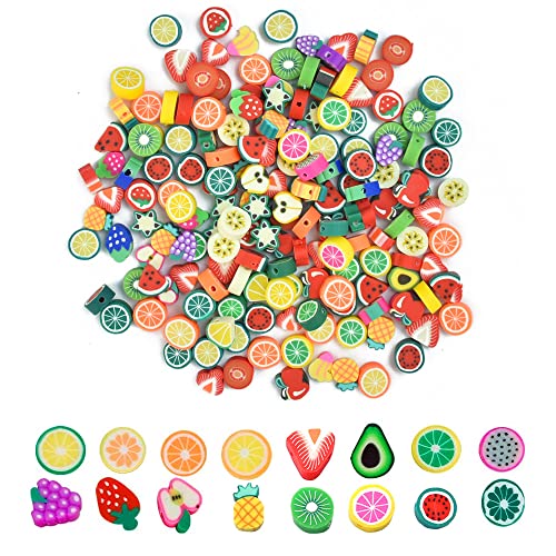 LYTIVAGEN 200 Stück Obst Perlen zum Auffädeln Früchten Bastelperlen Polymer Clay Beads Obst Armband Schmuck Perlen Weiche Keramik Topfperlen für DIY Halskette Ohrringe von LYTIVAGEN
