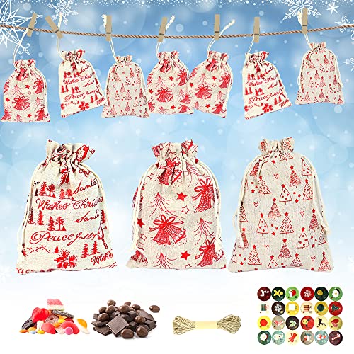 LYTIVAGEN 24 Stück Adventskalender Stoffbeutel Weihnachten Stoffsäckchen zum befüllen Adventskalender Jutesäckchen Jutebeutel mit Aufkleber Juteseil Clips Weihnachten Geschenksäckchen für Handwerk LYTIVAGEN 24 Stück Adventskalender Stoffbeutel Weihnachten Stoffsäckchen zum befüllen Adventskalender Jutesäckchen Jutebeutel mit Aufkleber Juteseil Clips Weihnachten Geschenksäckchen für Handwerk von LYTIVAGEN