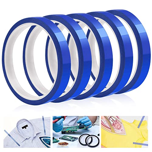 LYTIVAGEN 5 Rollen 10mmx33m Hitzebeständiges Klebeband Blaue Wärmebänder Hochtemperatur Klebeband Isolierbänder Elektriker Klebeband Sublimation Klebeband für Elektronik Leiterplatte Wärmeübertragung von LYTIVAGEN