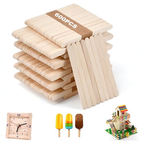 LYTIVAGEN 600 Stück Holzstiele Holzstäbchen zum basteln Holzspatel Eisstäbchen Eisstiele Popsicle Sticks Holz Btelstäbchen für DIY Popsicle, Holz Handwerk, 114x10x2mm von LYTIVAGEN