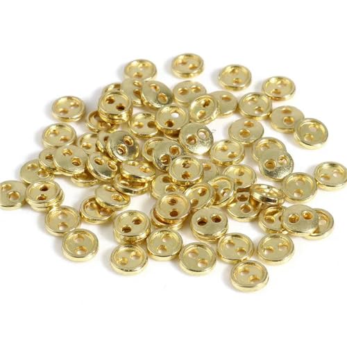 LYVQZPWLRHandwerksknopf, 100 Stück 3/4/5/mm Mini Harz Runde Knöpfe, Puppenkleiderknöpfe, 2 Löcher(Gold Plated,3mm Dia.) von LYVQZPWLR
