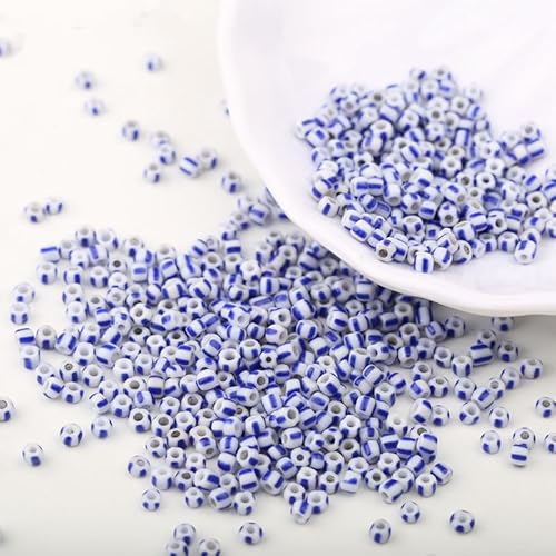 LYVQZPWLRHandwerksknopf, 1800/3000/9000 Stück 3/4/5 mm blau-weiß gestreifte tschechische Glasperlen(Blue White -4 Stripes,4mm 3000pcs) von LYVQZPWLR