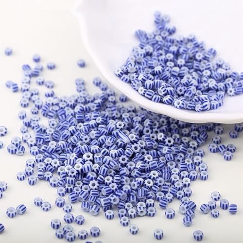 LYVQZPWLRHandwerksknopf, 1800/3000/9000 Stück 3/4/5 mm blau-weiß gestreifte tschechische Glasperlen(Blue White - 8 Stripes,3mm 9000pcs) von LYVQZPWLR