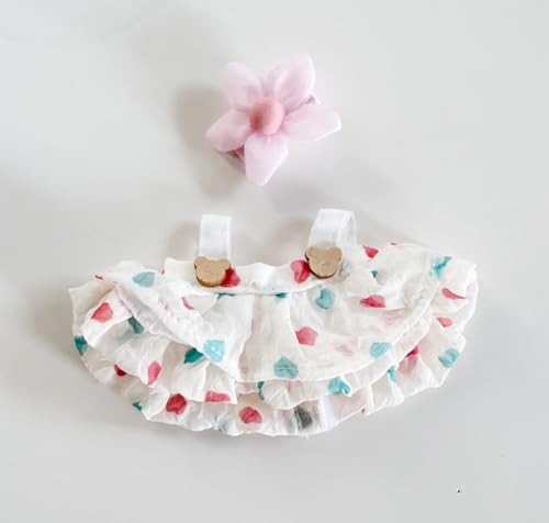 LYVQZPWLRModische Puppenkleidung, Kleidung for 17 cm große Labubu-Puppen, modisches 2-teiliges Set aus Puffkleid und Blumen-Haar-Accessoire, passende Accessoires for Labubu-Puppen(White) von LYVQZPWLR