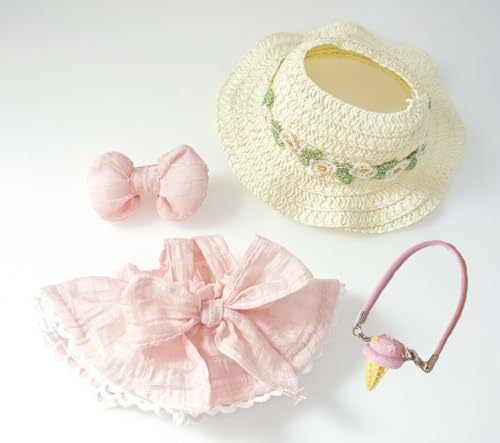 LYVQZPWLRModische Puppenkleidung, Kleidung for 17 cm große Labubu-Puppen, modisches 4-teiliges Set mit Kleid und Haarschmuck, passend for LABUBU(Roze) von LYVQZPWLR