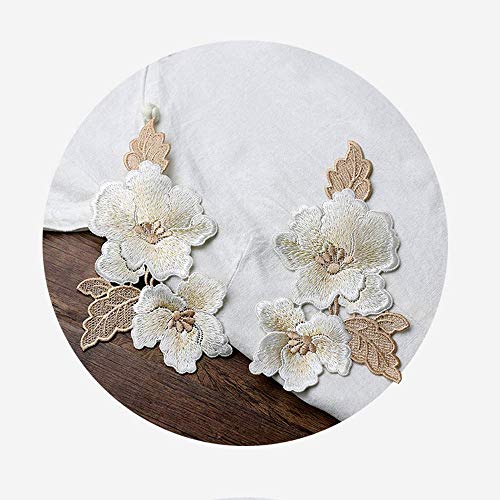 LYVQZPWLRStickpflaster, 1 Paar Stickerei-Flicken mit Magnolienblüte, handgenäht, 18 x 9,5 cm(Beige) von LYVQZPWLR